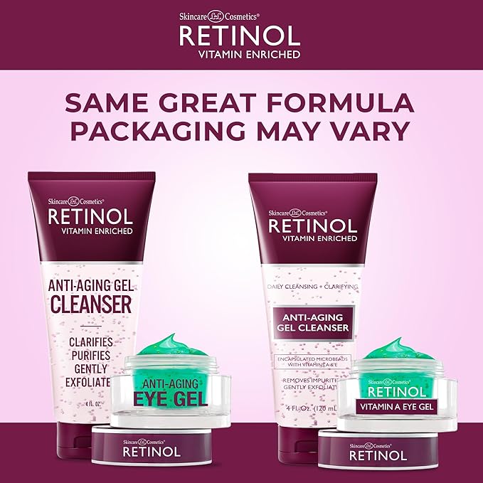 Retinol Anti-Aging Gel Cleanser - Gently Cleans Impurities From Pores & Exfoliates for Soft, Smooth Skin Eye Gel - Reduces Puffiness & Dark Circles, Restores Elasticity