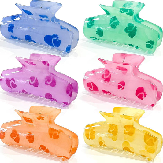 6PCS Hair Claw Clips for Women,Strong Hold Medium Claw Clips for Thick and Thin Hair,Nonslip Hair Accessories for Girls,Summer Beach Vacation Essentials (vivid)