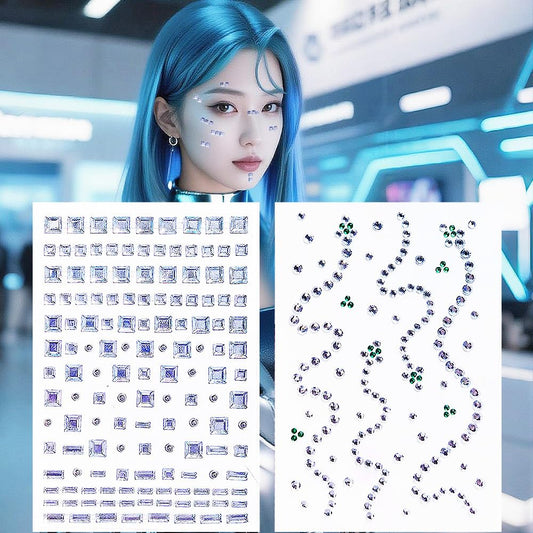 Snake Eye Corners Jewels Square Bindi Rhinestone Festival Face Gems Tattoo Decorations Jewels Body Glitter Crystal Sticker Temporary Tattoo, 2-Pack