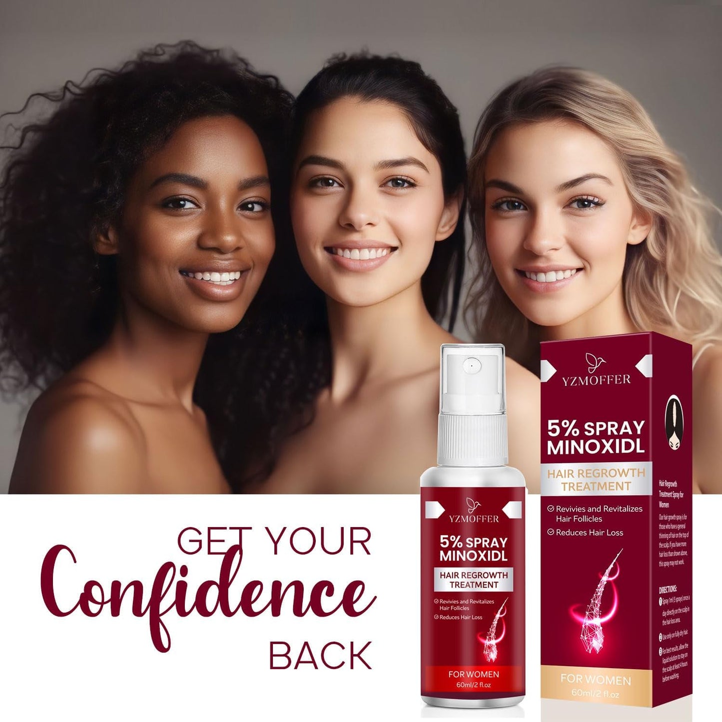 5% Minoxidil Spray for Women Hair Growth: Hair Regrowth Treatment for Thinning Hair and Hair Loss – Topical Hair Growth Serum for Women – 60ML x 2 Pack