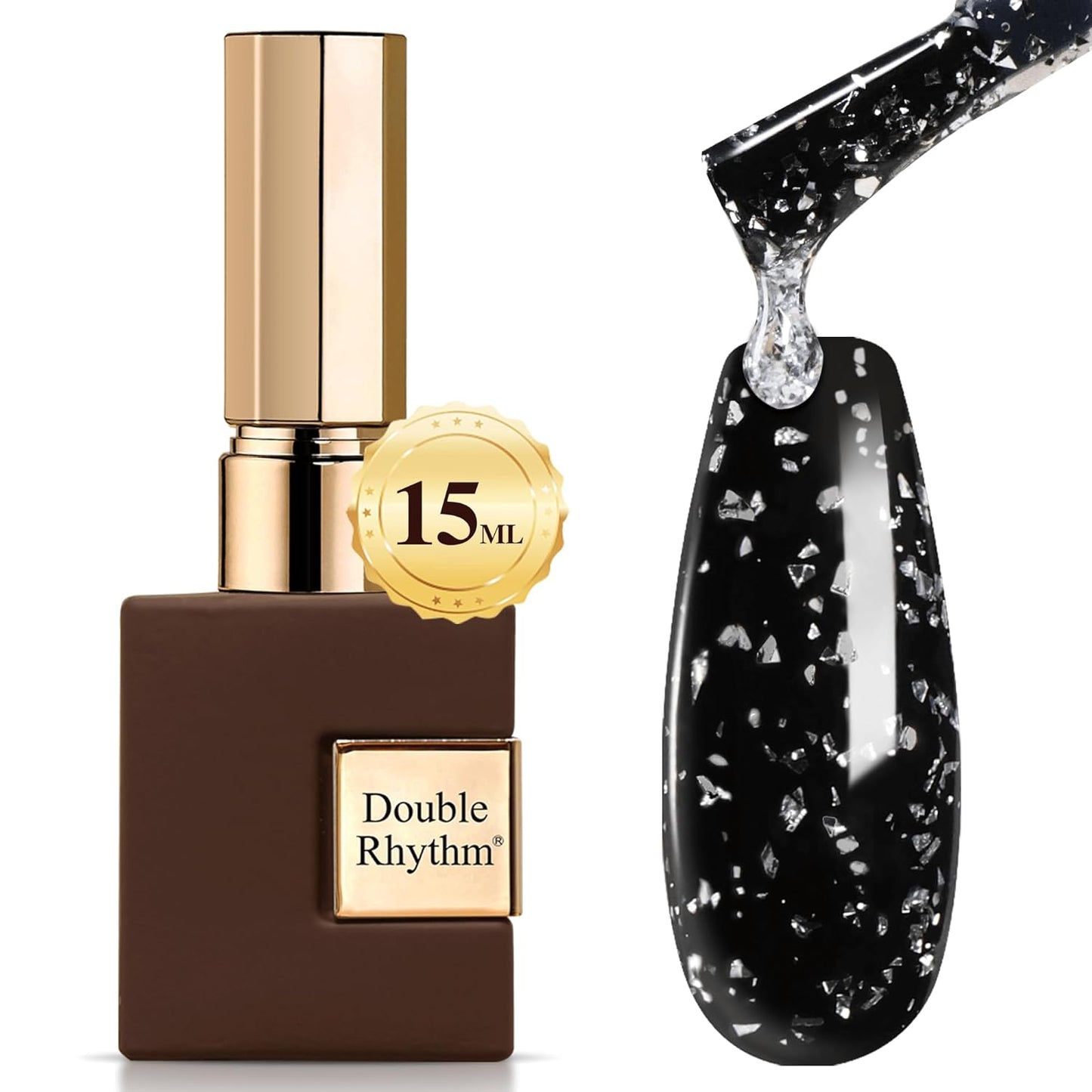 Double Rhythm 15ML No Wipe Gel Top Coat Base Coat Iridescent Glitter Shimmer 2 in 1 Nail Polish Soak Off Manicure DIY Home Salon (Silver Top Coat)