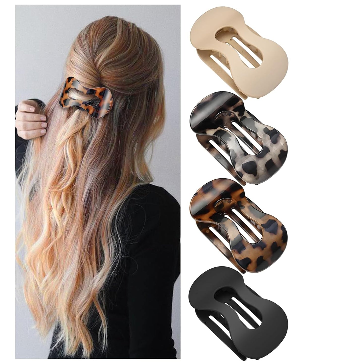 Flat Hair Clips for Women,French Lay Flat Claw Clips,Matte Strong Hold Side Hair Clip Thick & Thin Hair No-Slip Duck Billed Jaw Claw Clip 4 Pcs