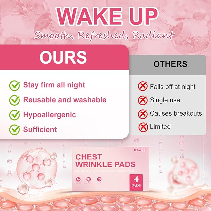 4 PCS Silicone Chest Wrinkle Pads | Reusable Wrinkle Patches | Overnight Anti-Wrinkle Solution for Youthful Skin | Reusable Anti-Aging Patches for Neck | Hypoallergenic, Long-Lasting