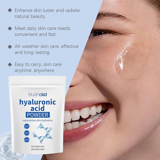 Hyaluronic Acid Powder,Hyaluronic Acid Powder for Face & Skin Care - Low Molecular Weight Vegan Formula, Water-Soluble Hydrating Serum Booster, Acido Hialuronico for Moisture & Plumping