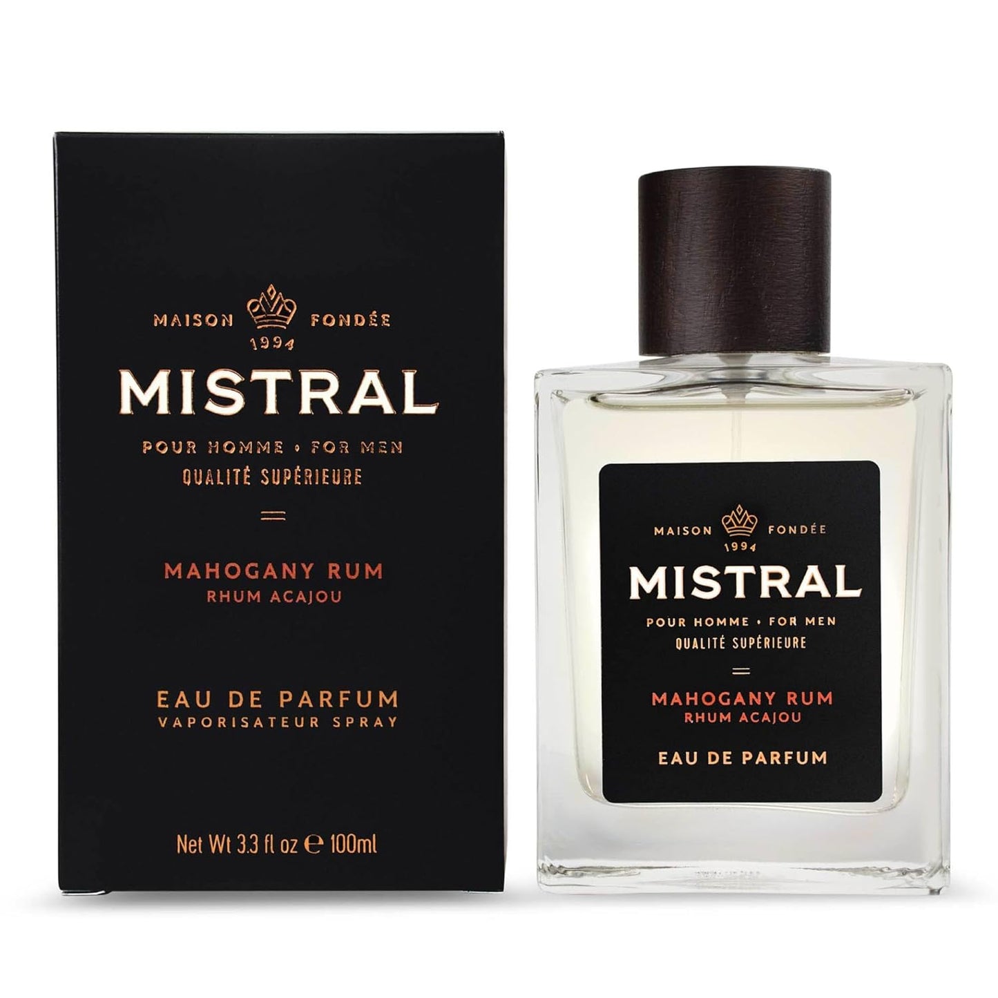 Mistral Men’s Cologne – Mahogany Rum Eau de Parfum | Warm, Spicy & Earthy Masculine Fragrance with Patchouli, Amber & Cedarwood | Cruelty-Free & Long-Lasting Perfume for Men, Made in France - 3.4 Oz