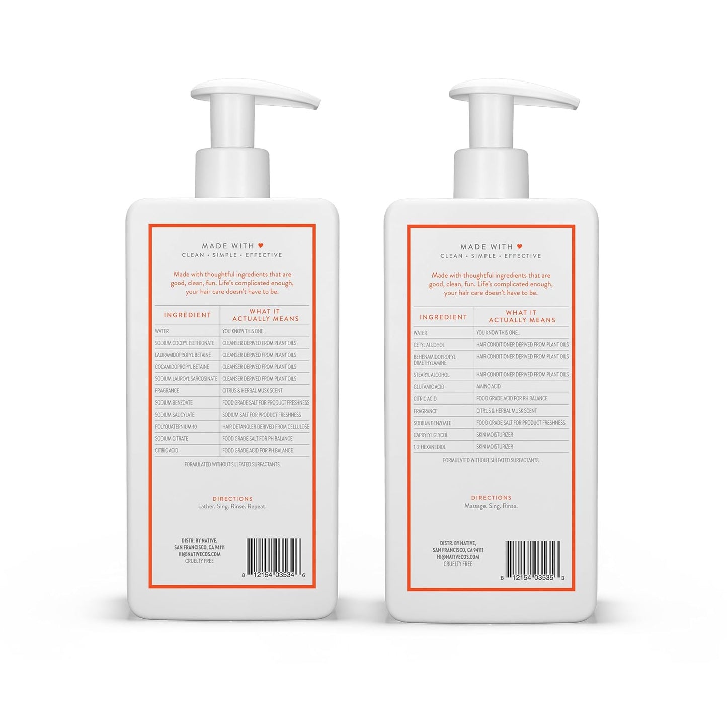 Native Shampoo and Conditioner contain Naturally Derived Ingredients | All Hair Types, Color & Treated, Fine to Dry Damaged | Sulfate & Dye Free | Citrus & Herbal Musk, 16.5 fl oz each (2 pack)