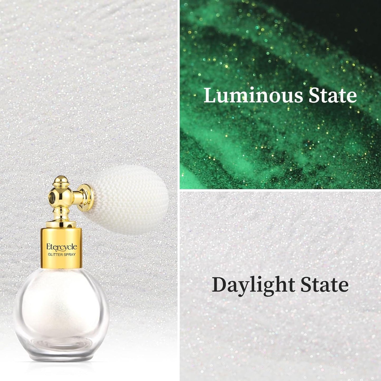 Etercycle Body Glitter Spray, Glow in The Dark Party Supplies Hair Glitter, Extra Fine Face Shimmer Powder UV Black Light Sparkly Glitter Gifts for Glow Party Halloween Easter Rave Accessories Makeup