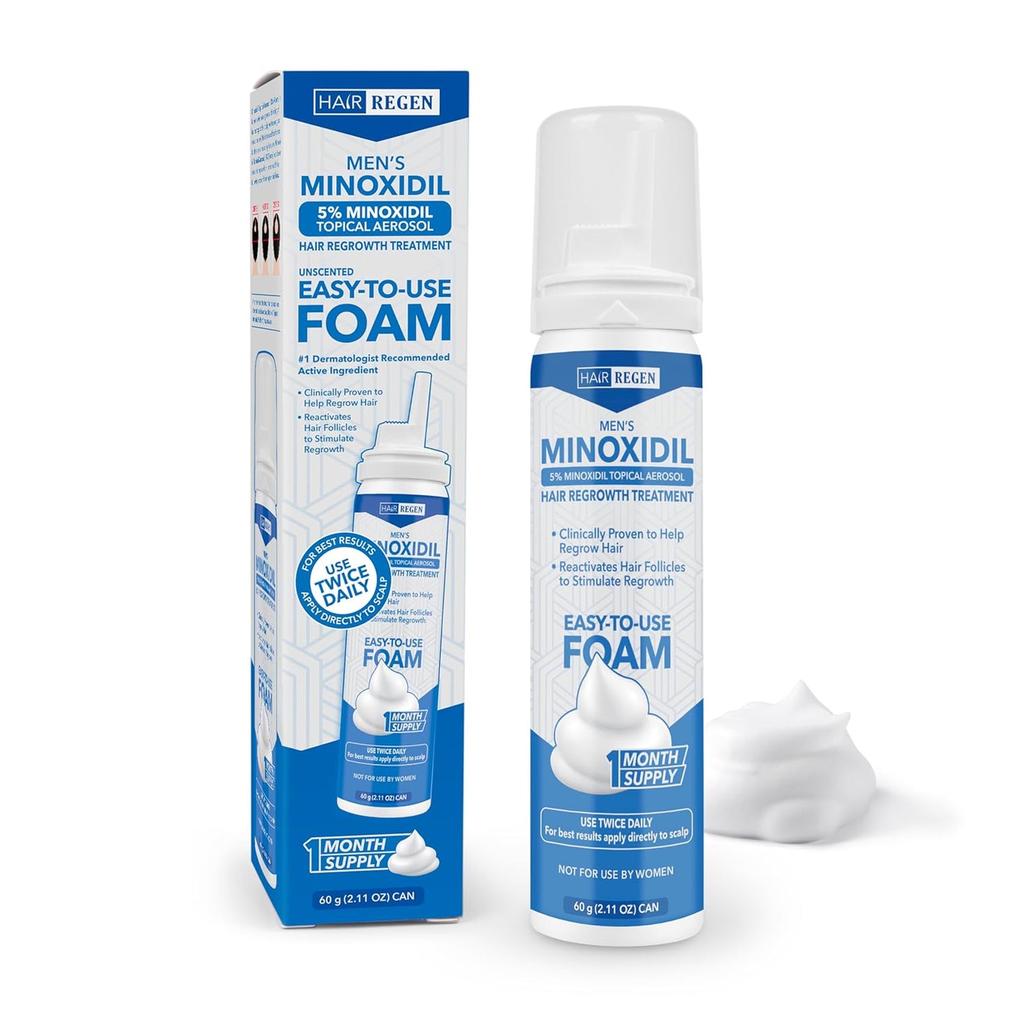 5% Minoxidil Foam for Men 1 Pack - Men's 5 Percent Hair Growth Treatment - Topical Foaming Minoxidil for Men 1 Month Supply - Great for Hair Regrowth and Reduce Hair Loss