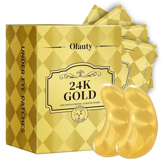 24k Golden Glow Under Eye Patches (30 Pairs Eye Gels), Collagen Eye Masks for Dark Circles and Puffiness, Bags, Relieves Pressure and Reduces Wrinkles, Refreshes Your Skin, Beauty & Personal Care