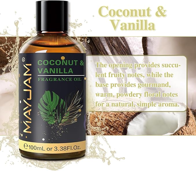 Coconut & Vanilla Fragrance Oils Essential Oil - Coconut & Vanilla Oil for Diffusers, 3.38FL.OZ/100ML Large Volume Fragrance Oil with Premium Glass Dropper