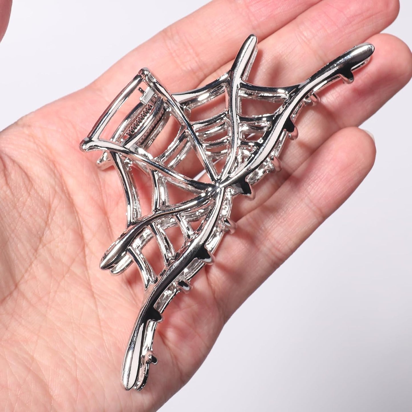 Halloween Metal Silver Alloy Spider Web Hair Claw Clips - Strong Hold Nonslip Gothic Punk Catch Clips for Women - Thick or Thin Hairs