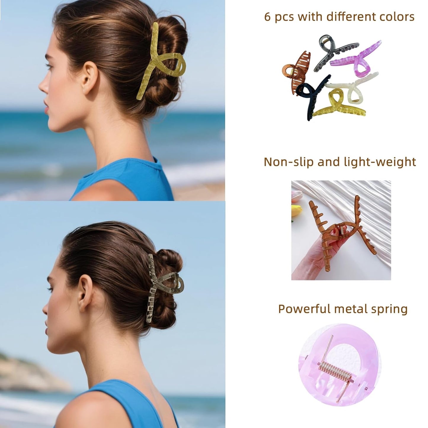 Large Hair Claw Clips Non-Slip Large Claw Hair for Women and Girls, Strong Hold Banana Jaw Clips for women 6 pcs