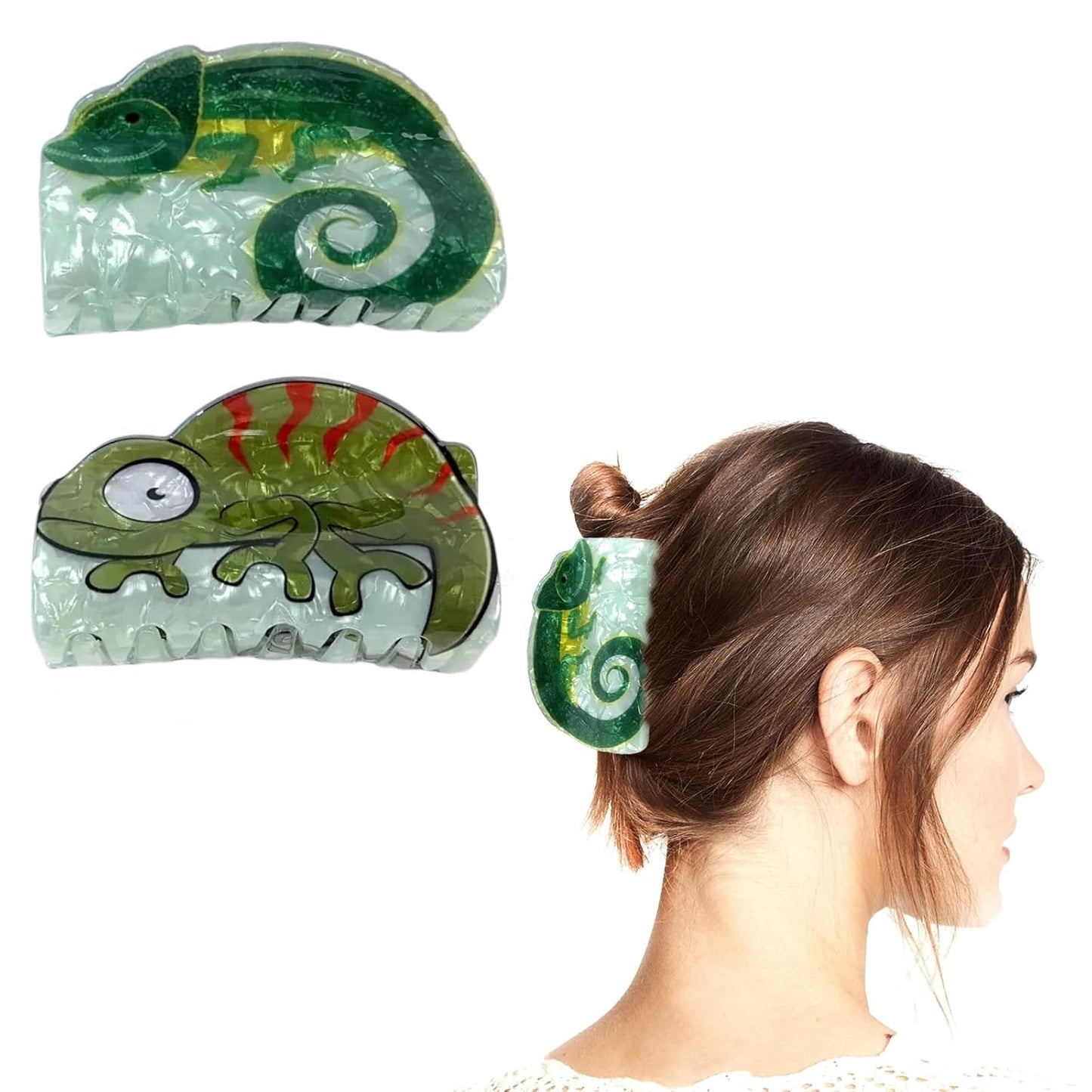 Chameleon Lizard Hair Claw Clips for Women, Non-Slip Hair Clip, 2 Pcs Cute Claw Clips for Thick Thin Hair, Large Hair Claw, Green Hair Accessories for Spring Summer, Holiday Essentials Hair Clups