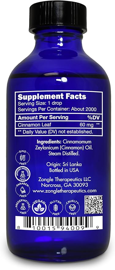 Cinnamon Essential Oil, Food Grade, for Candy, Cooking, Baking – 100% Pure, Edible, Cinnamon, Leaf, Oil, by Zongle Therapeutics, 4 OZ