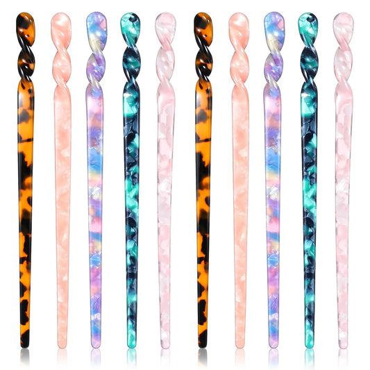 10 Pcs Acetate Tortoise Shell Hair Sticks 5 Styles Vintage Leopard Print Hair Pins Elegant Styling Hairs Chopsticks Chinese Retro Hairpins Disk Hairs Chopsticks Hairstyle Accessories for Women Girls