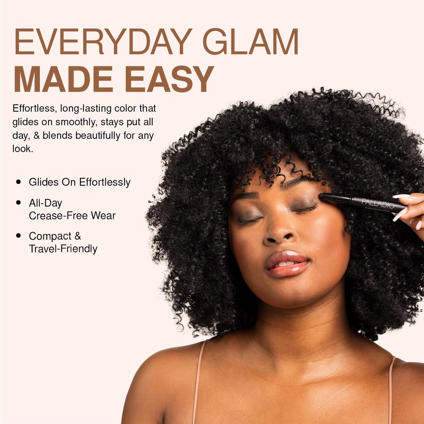 Palladio Waterproof Eyeshadow Stick with Blending Sponge, Long Lasting & Effortless Application, Smudge Free & Crease Proof Formula, Matte & Shimmer Shades, Buildable Eye Shadow (Matte Rose)