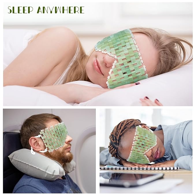 Jade Eye Mask - with Adjustable Strap for face 100% Natural Gemstone Jade Sleep Mask for Hot & Cold Anti Aging Therapy by LazyGa
