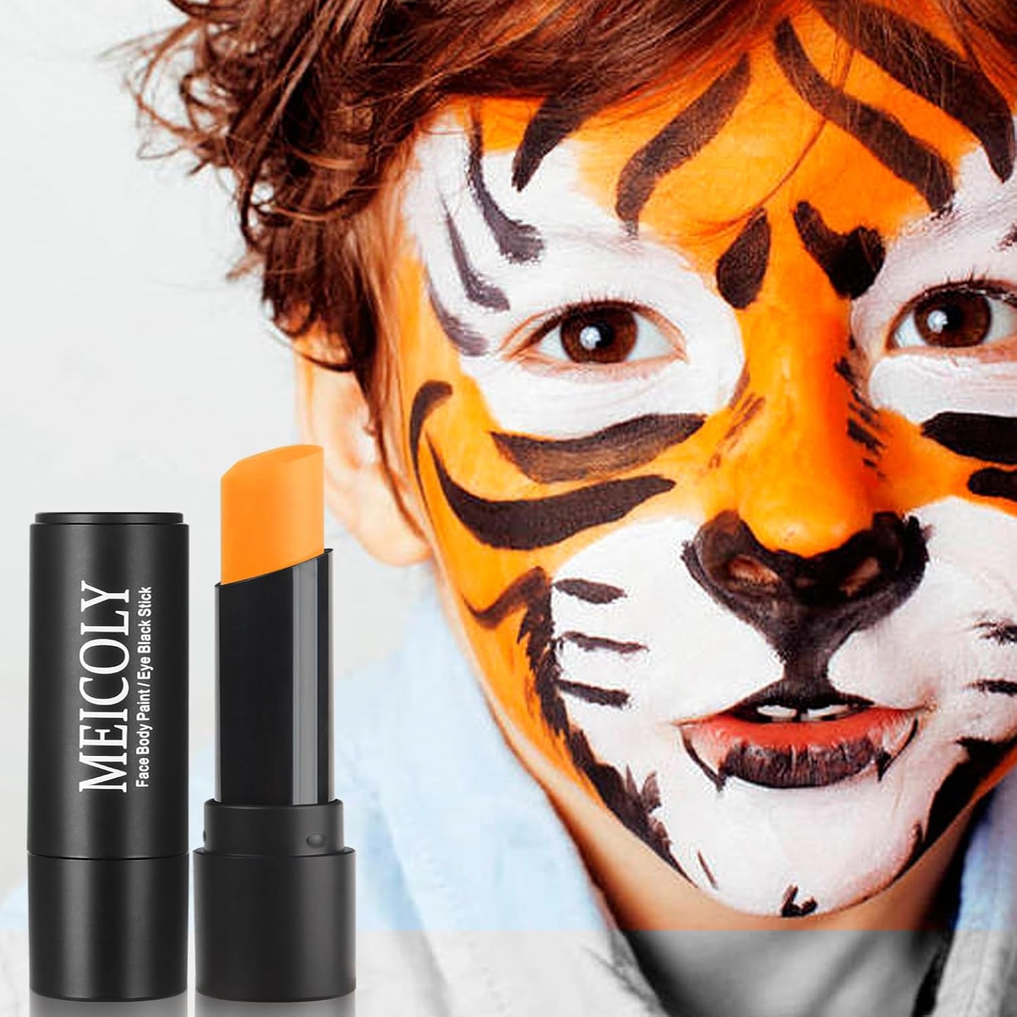 MEICOLY Orange Face Body Paint Stick for Halloween SFX Pumpkin Tiger Lion Cosplay Makeup,Orange Face Paint for Adults and Kids,Waterproof Eye Black Stick for Baseball Softball Football Lacrosse