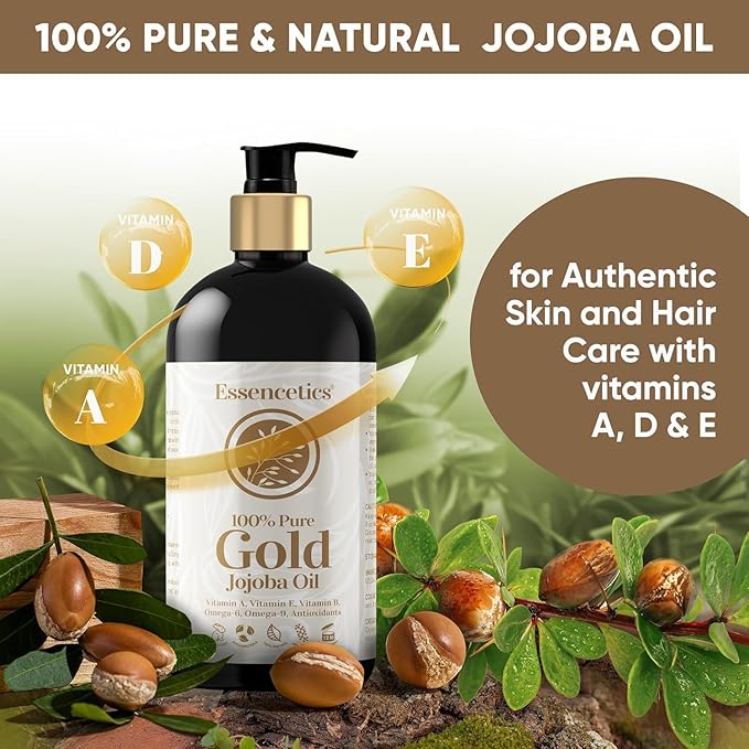 Organic Jojoba Oil 16 oz - 100% Pure & Natural Jojoba Massage Oil for Hair, Skin, Body, & Face - Natural Cold Pressed Unrefined - Hexane Free Massage Oil for Massage Therapy & Date Night