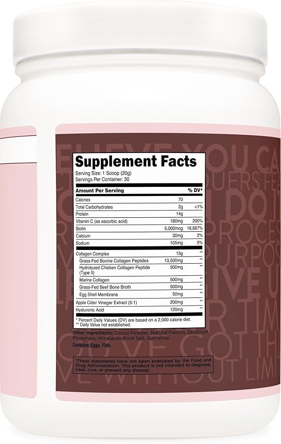 TransformHQ Beauty Collagen (30 Servings) Chocolate - Hair, Skin, & Nails Formula