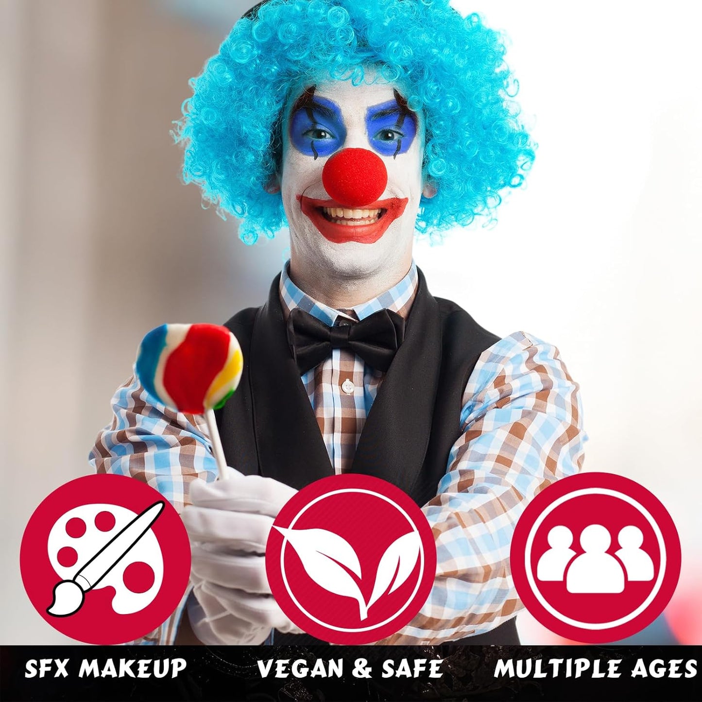 Red & Blue & Black Face Body Paint Stick, Football Baseball Eye Black Stick for Sports, Professional Halloween Face Makeup Kit for Zombie Clown Vampire Joker Costume Makeup