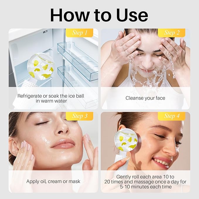 Ice Globes & Ice Roller for Face and Eyes - Facial Massage Tools for Skin Care, Reduce Wrinkles & Puffiness, Cooling Globes & Roller Ball for Glowing Skin (Yellow/2PCS)