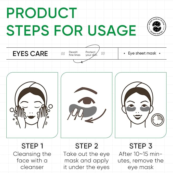 Eye Mask, Under Eye Patches 30 Pairs- Dark Circles, Puffy Eyes Treatments–Reduce Wrinkles and Fine Lines, Hydrating and Anti-Wrinkle Effect Under-Eye Patches with Hyaluronic Acid and Collagen (Bamboo Chartcoal)