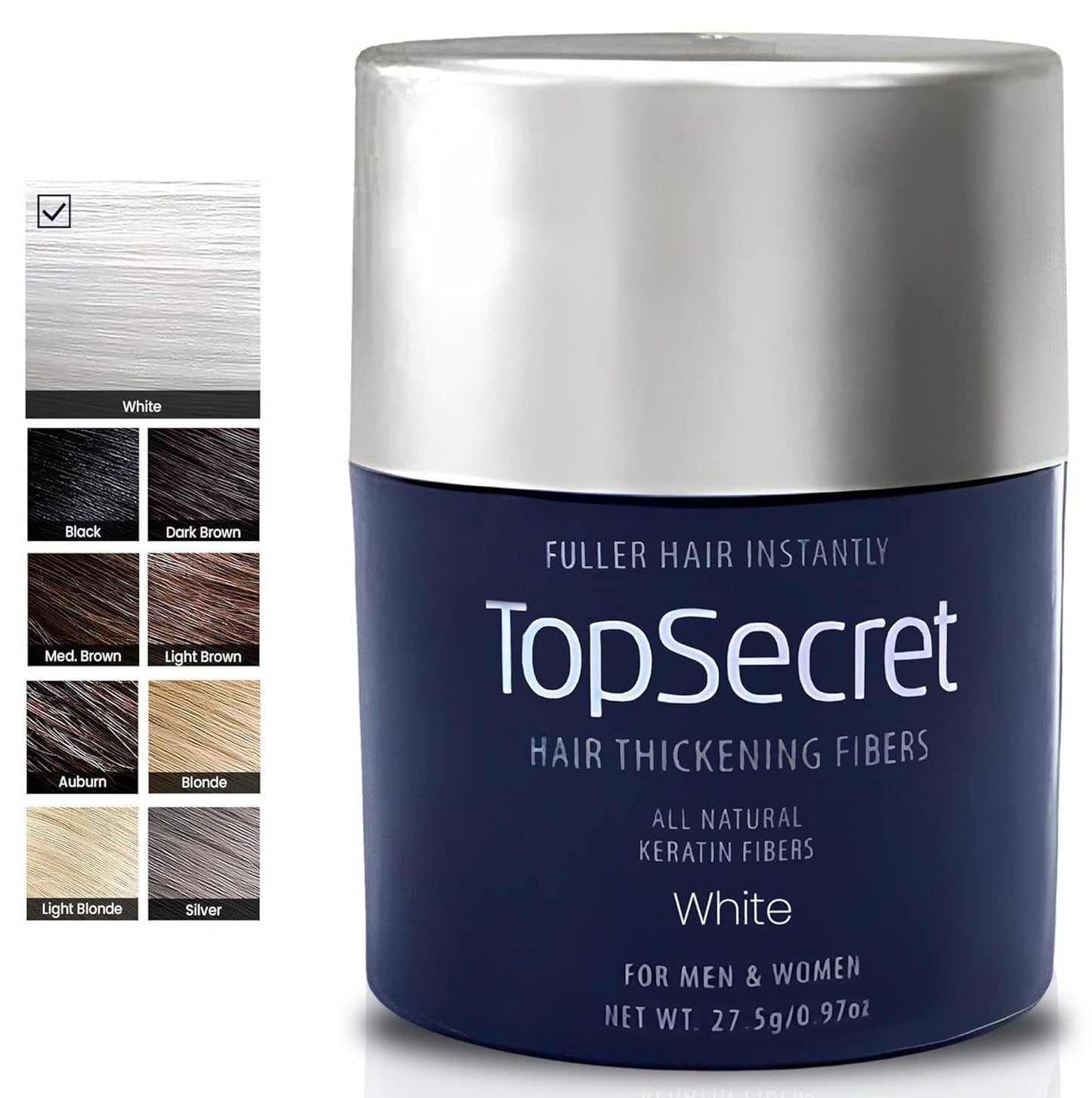 Top Secret Hair Thickening Building Fibers Refills - Undetectable Natural Filler for Men & Women - Instantly Fill In Fine Thinning Hair - Weather & Sweat Resistant (White, Travel)