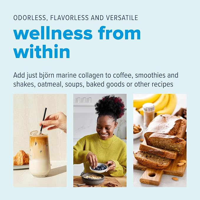 Just Bjorn Marine Collagen Peptides Powder for Women & Men - Skin, Hair, Nail and Joint Support - Hyaluronic Acid, Vitamin C, Amino Acids - Unflavored (30 Servings / 11.5 Ounce)