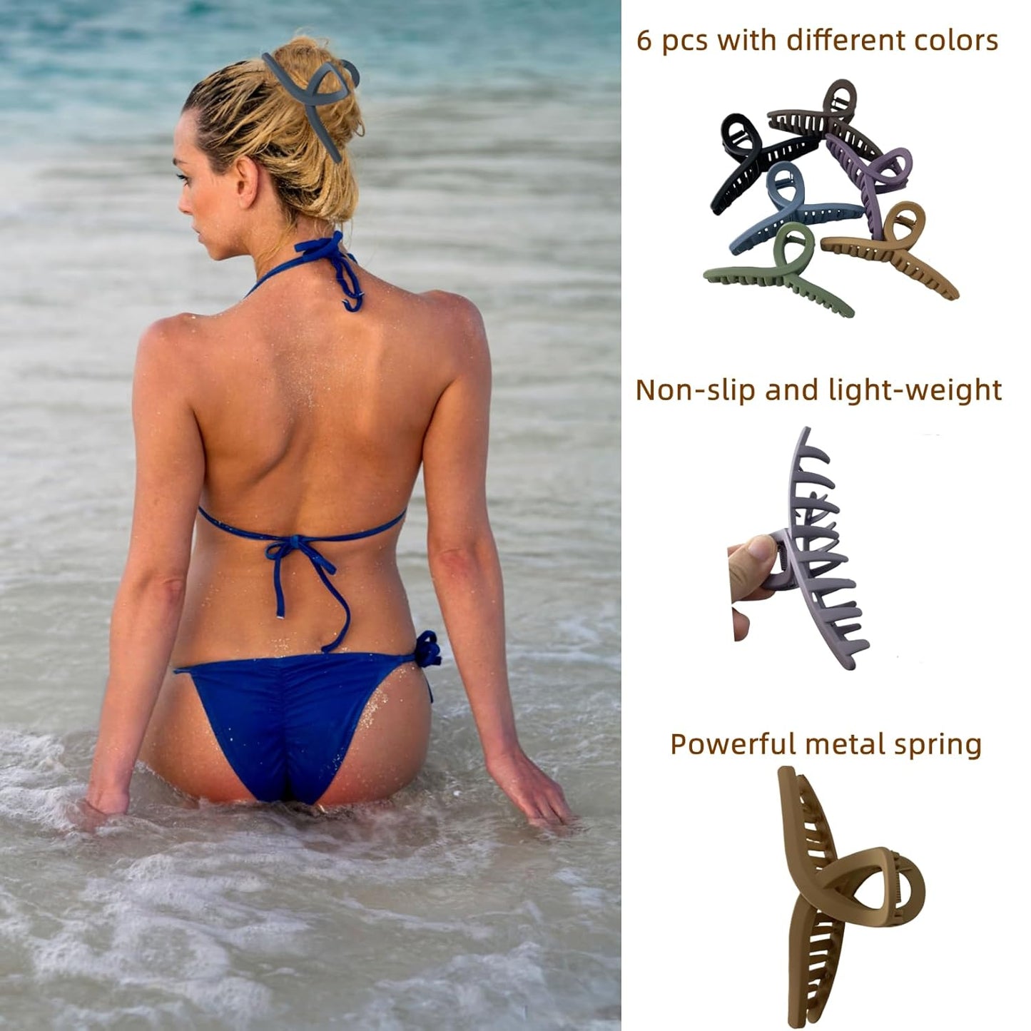 Large Hair Claw Clips Non-Slip Large Claw Hair for Women and Girls, Strong Hold Banana Jaw Clips for women 6 pcs