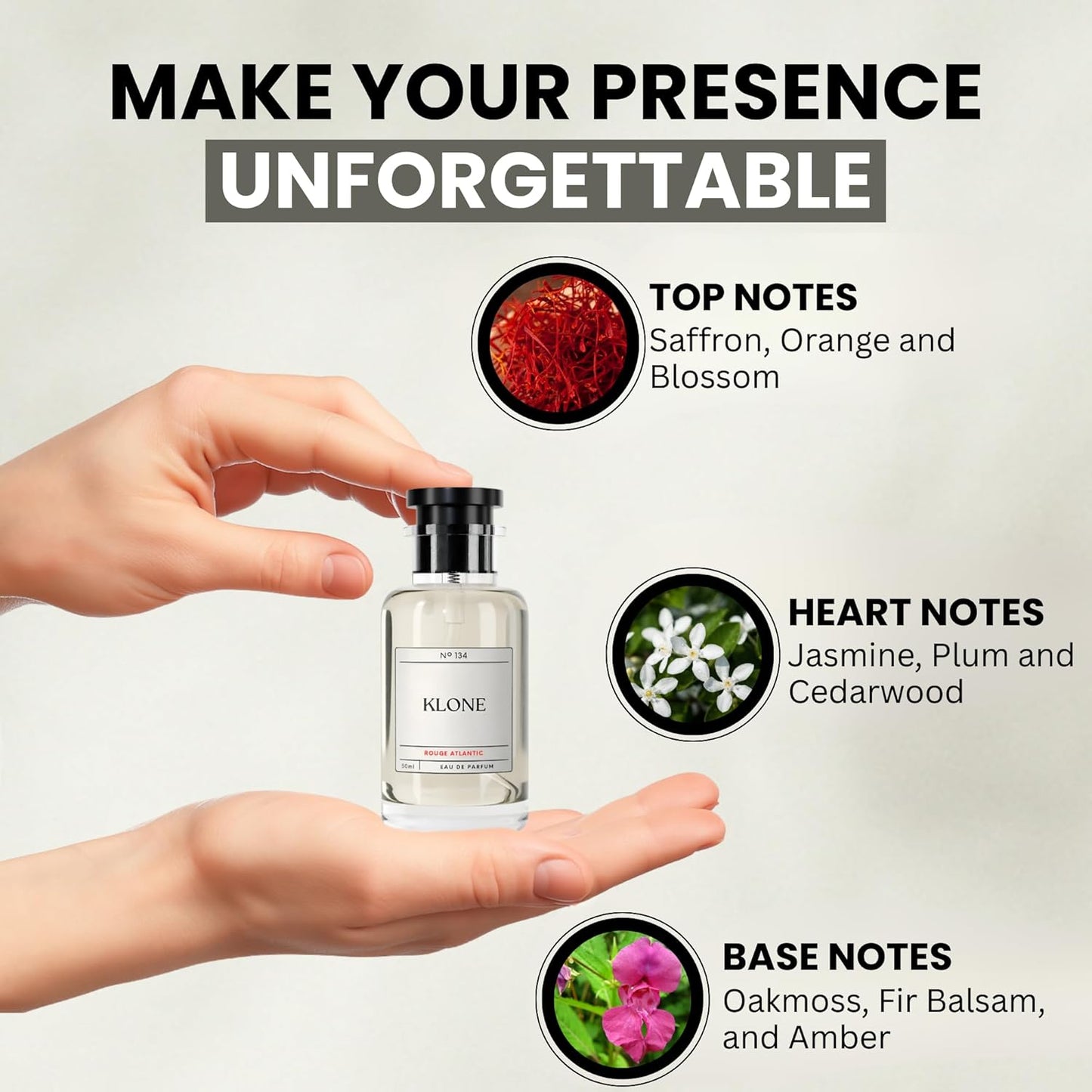 Rouge Atlantic Eau de Parfum Scents (50ml) - Long Lasting Cologne for Men Inspired by Rouge - Skin Friendly Perfume for Men with Notes of Saffron, Cedarwood & Oakmoss - Paraben Free