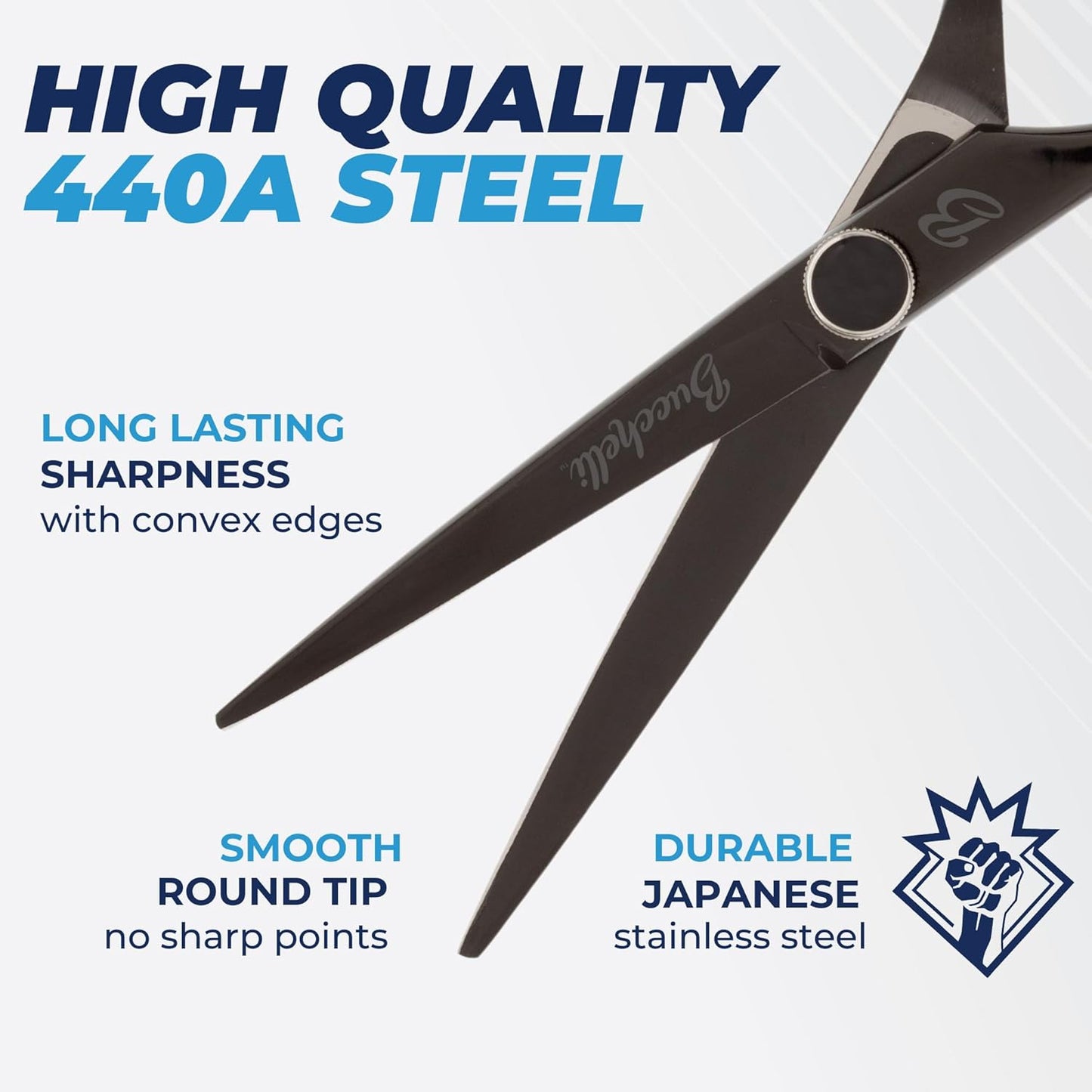 5 Inch Left Handed Hair Cutting Scissors Professional - Japanese 440A Inch Barber Scissors - Micro Bevel Edge Adjustable Tension Knob (Black Left 5")