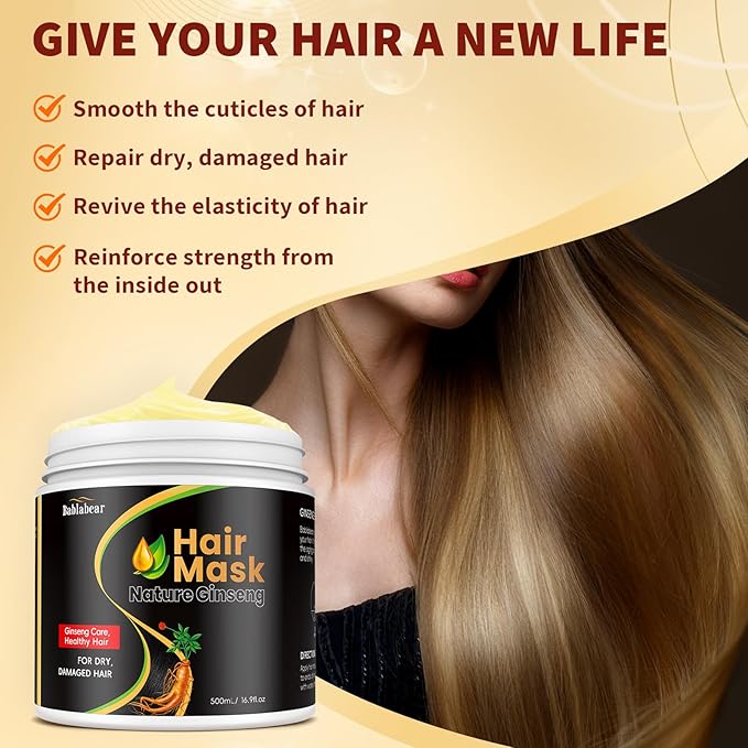 Bablabear Hair Mask Treatment for Dry Damaged Colored Hair and Dark Brown Hair Dye Shampoo 3 in 1 Bundle Set