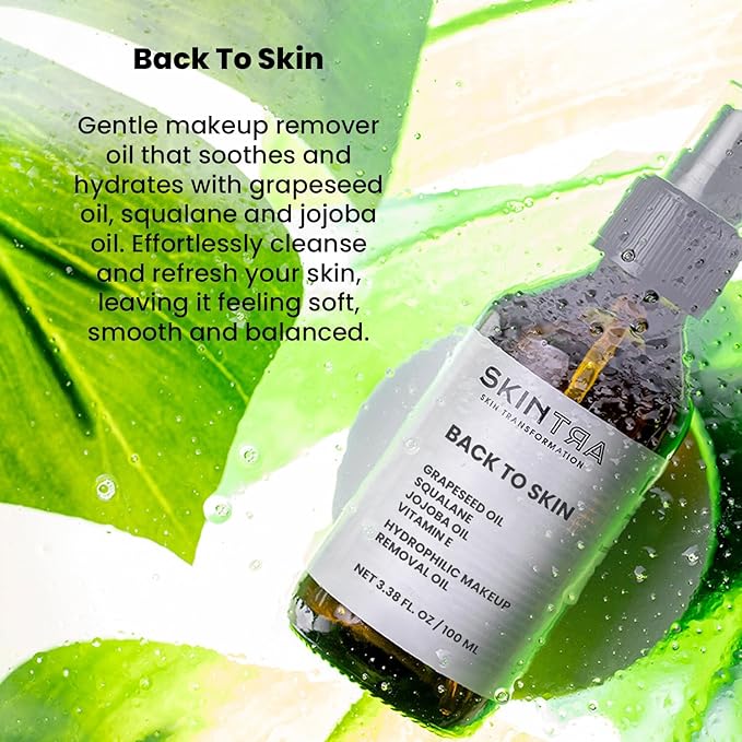 Back To Skin - Makeup Removing Oil with Squalane & Vitamin E, Gentle Cleansing for All Skin Types - Safe for Sensitive Areas – No Greasy Residue 100 ml/Net 3.38 Fl. Oz