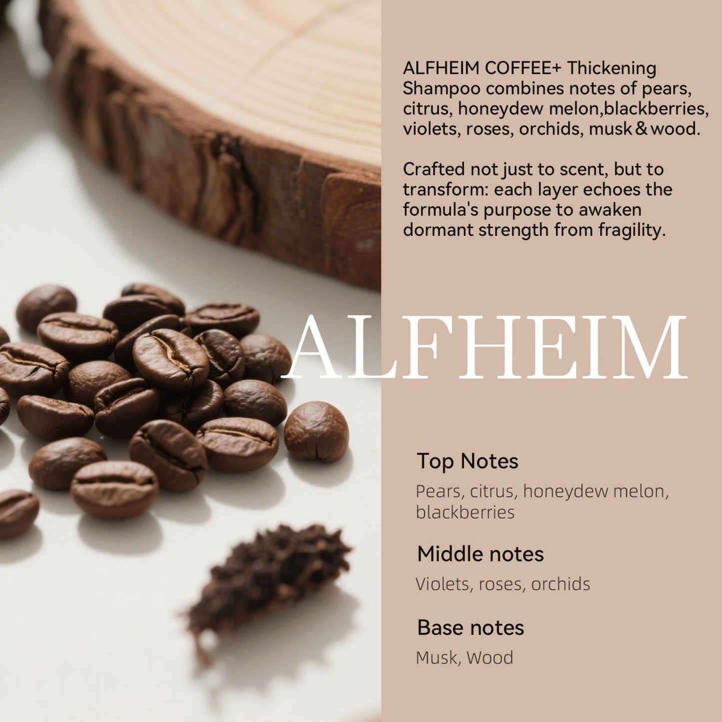 ALFHEIM Coffee+ Thickening Shampoo for Fine, Thin & Weak Hair with Caffeine, Biotin & Arabica Coffee Oil, Energizing, Strengthening & Volumizing Cleanser, Paraben-Free, Sulfate-Free, 33.8 oz / 1000 ml
