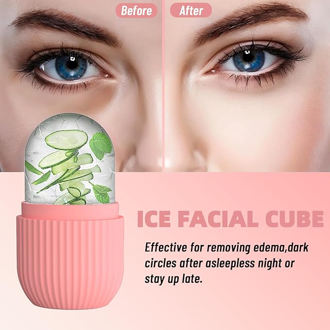 Ice Roller for Face and Eye,Upgraded Ice Face Roller,Facial Beauty Ice Roller Skin Care Tools, Ice Facial Cube, Ice Holder Mold Face Puffiness Relief Massage Skin Care Tools (Pink)