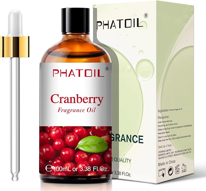 3.38FL.OZ Cranberry Fragrance Oils for Aromatherapy, Essential Oils for Diffusers for Home, Perfect for Diffuser, Yoga, Skin Care, DIY Candle and Soap Making - 100ml