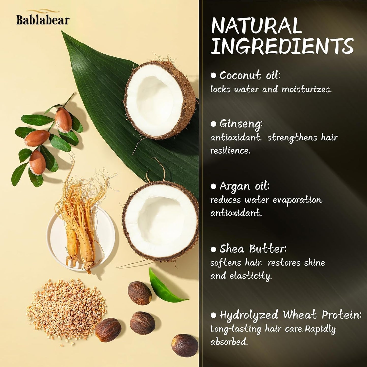 Bablabear Hair Mask for Damaged Hair,Hair Treatment for Color Treated Hair Deep Conditioner,Mascarilla Para El Cabello for Dry/Frizzy Hair.Moisturizer and Adds Shine.Hair Care for Curly Hair.500ml