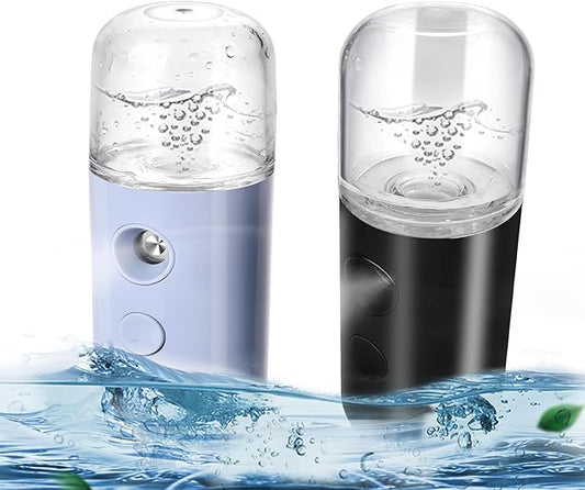 2-Pack Kingsmile Nano Facial Mister, Portable Face Mister, Cool Nano Mist Sprayer for Face Hydrating, Mini Handy Mister for Eyelash Extensions with 1OZ /30ML Water Tank (Black/Blue)