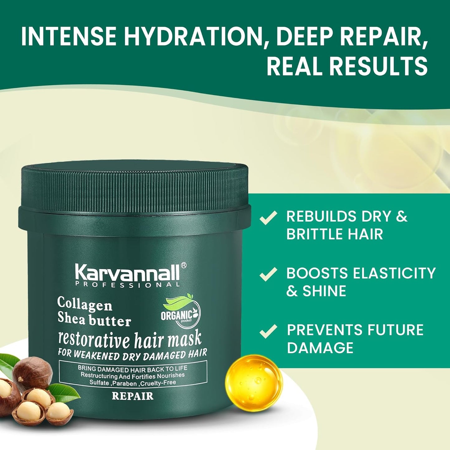 Professional Collagen Shea Butter Hair Treatment Mask | Deep Repair, Strengthening & Intense Hydration | For Dry, Weak & Damaged Hair | Sulfate-Free, Salon-Quality Formula | 16.9 Fl Oz