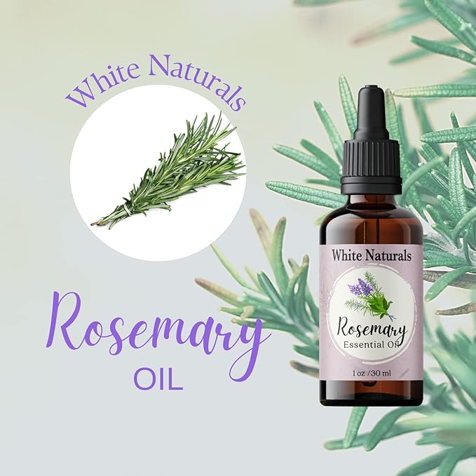 White Naturals Organic Rosemary Essential Oil, 100% Pure & Natural, 1 Fluid Ounce, Aromatherapy, Vegan, Non-GMO, Strengthening, Conditioner, DIY Soap Making