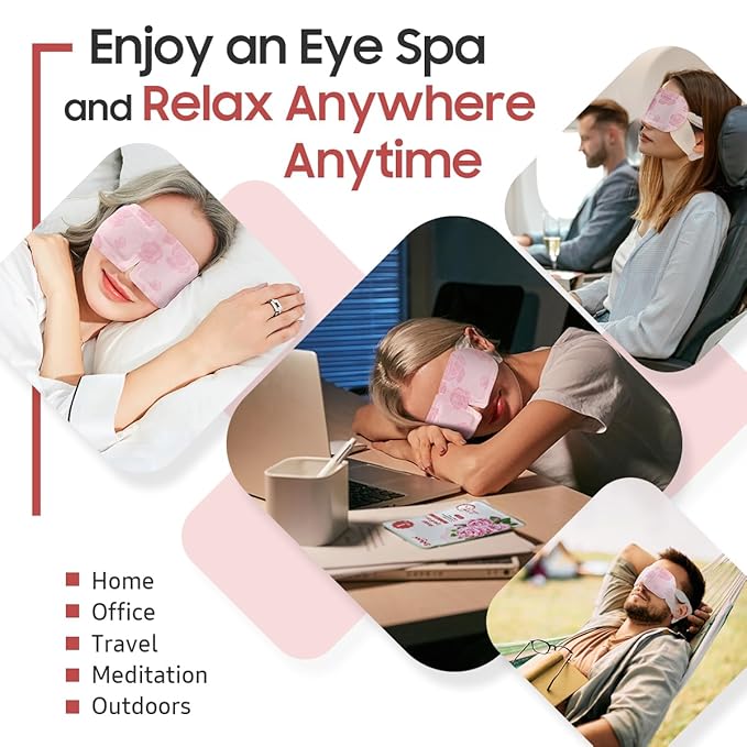 30Packs Steam Eye Mask, Heated Eye Mask Warm Compress for Eyes, Self Heating Warm Eye Masks Disposable Steam Mask for Home Sleep, Spa, Travel Essentials & Relaxation Gifts (Rose)