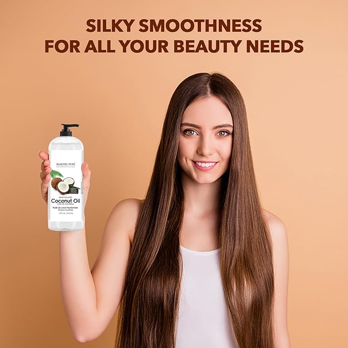 Majestic Pure Fractionated Coconut Oil - Relaxing Massage Oil, Liquid Carrier Oil for Diluting Essential Oils - Skin, Lip, Body & Hair Oil Moisturizer & Softener - 16 fl oz