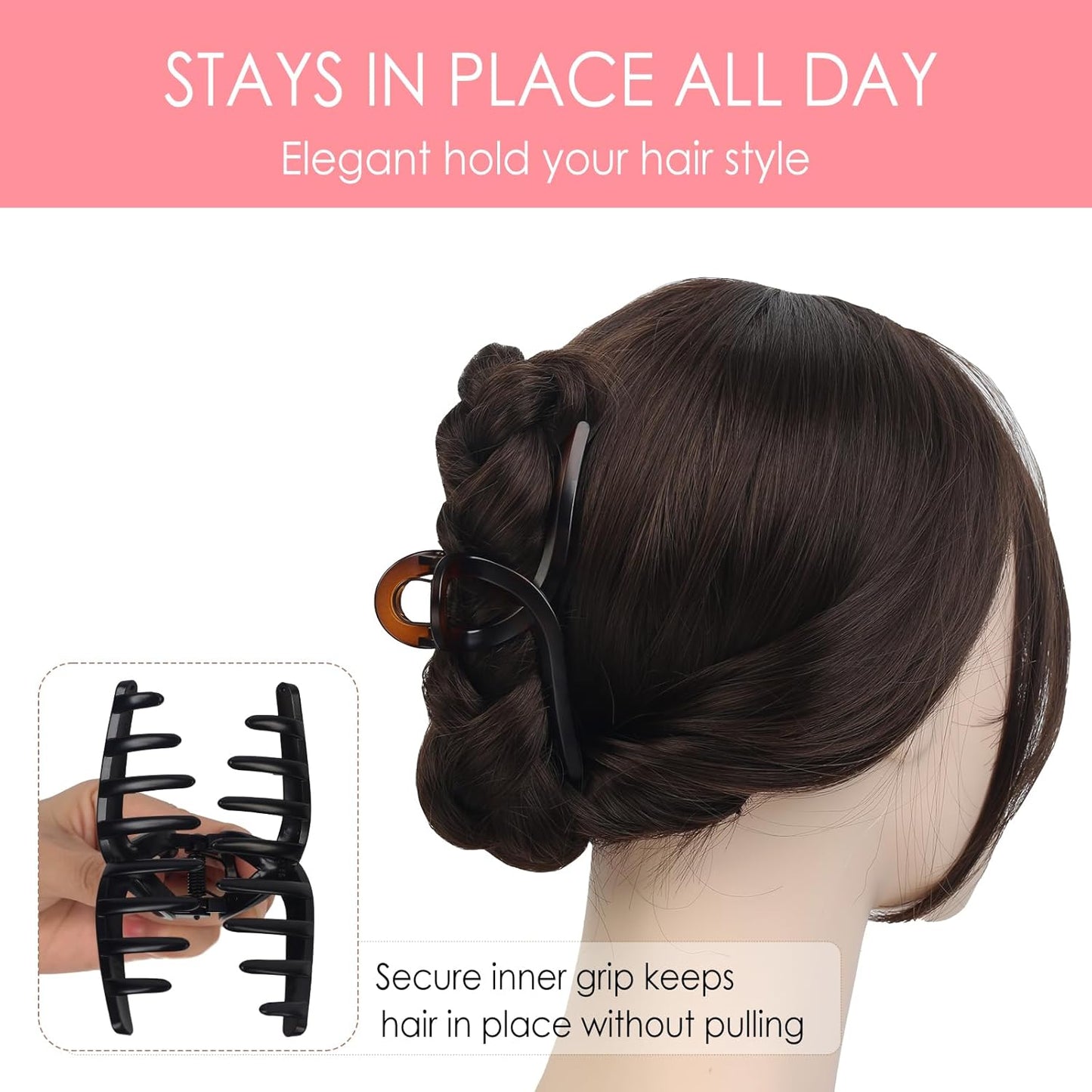 4.3” Loop Claw Clips – 2-Pack Matte Black & Tortoise Hair Clips for Women, Patented Butterfly Spring, 360° Grip, Strong Hold