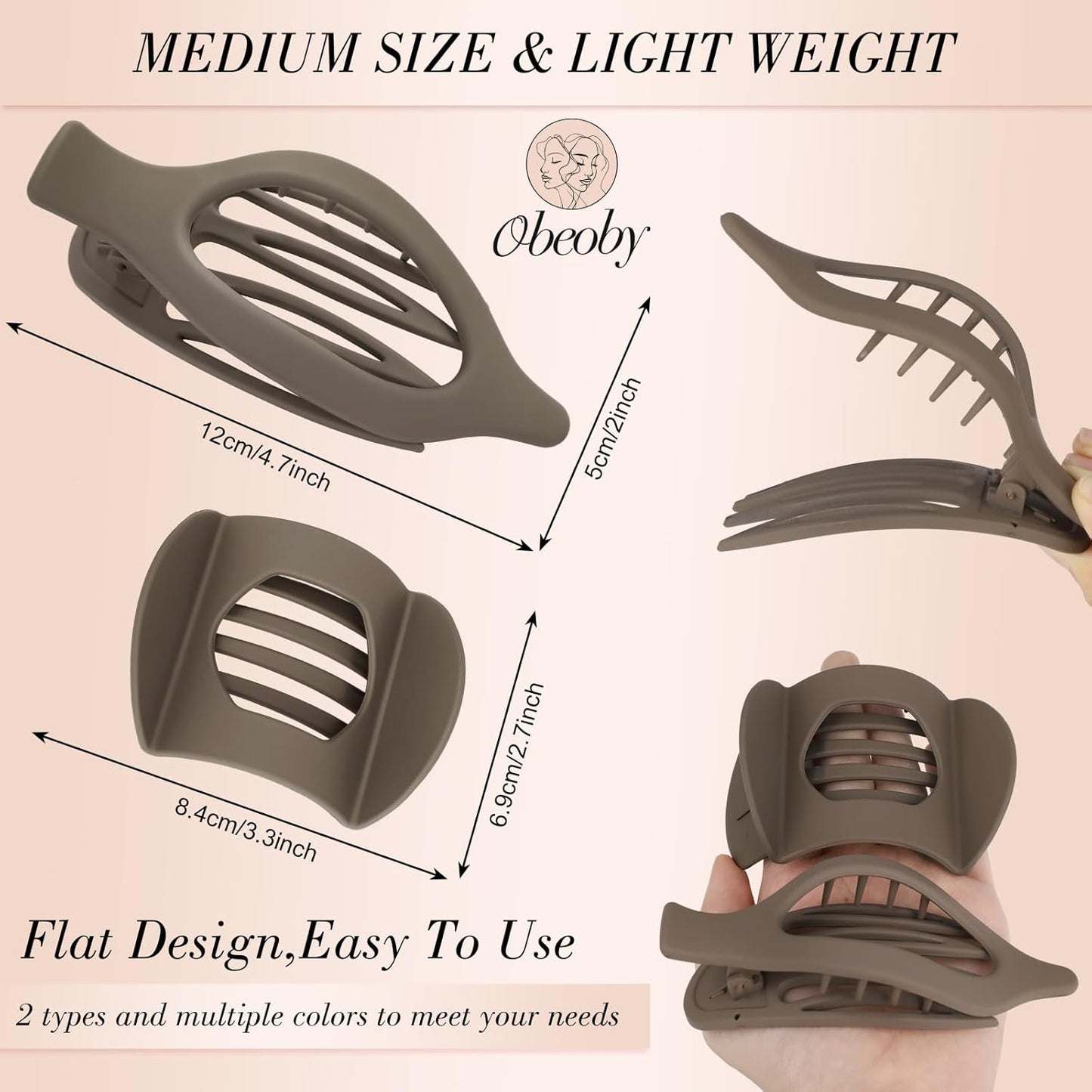 Obeoby 8 PCS Flat Claw Clips for Women, 2 Types French Flat Hair Clips Hair Accessories Barrettes Large Medium (Neutral Color)