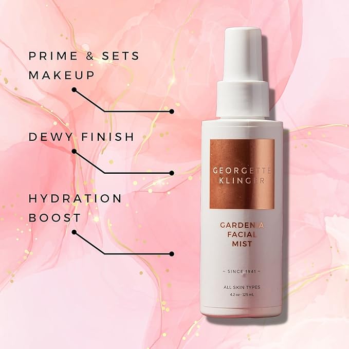 Georgette Klinger Gardenia Facial Mist - Collagen-Infused Face Spray, Long-Lasting Makeup, Hydration for Dewy and Smooth Skin, Anti Aging for All Skin Types- 4.2 oz
