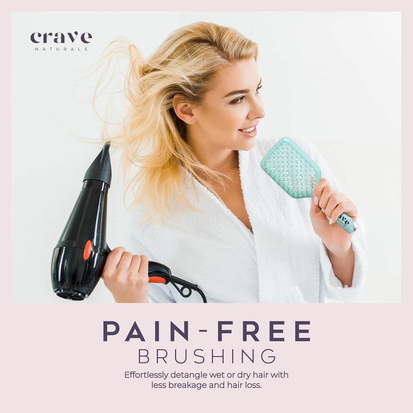 Crave Naturals Detangling Hair Brush - Lightweight Vented Cushion Curly hair brush with Gentle Bristles for Wet and Dry Hair - detangling brush for All Hair Types - Turquoise