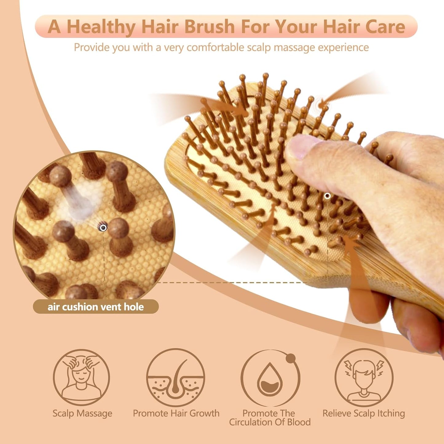 Bamboo Hair Brush for Hair Growth, Detangling & Scalp Massage, Natural Wooden Paddle Hair Brushes for Women Men Kids, Ergonomic Hairbrush Reduces Breakage, Frizz & Tangle, for All Hair Types