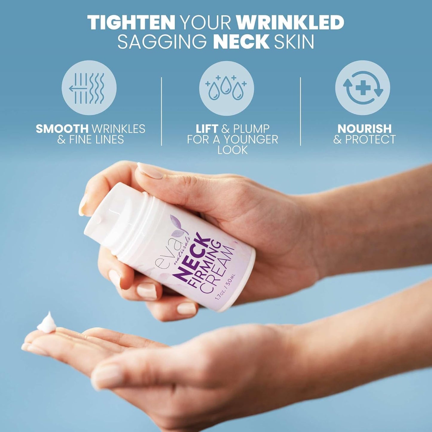 Eva Naturals Neck Firming Cream for Women - Neck Cream for Firming, Tightening, Lifting Sagging Skin, Anti Aging Moisturizer with Retinol, Collagen, Hyaluronic Acid, Peptides & Vitamin C — 1.7 Fl Oz