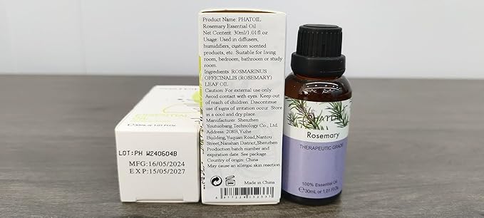 Rosemary Essential Oil 1.01fl.oz/30ml, PHATOIL Premium Rosemary Oils Long Lasting Scents for Aromatherapy, Diffuser, DIY Soap and Candle Making